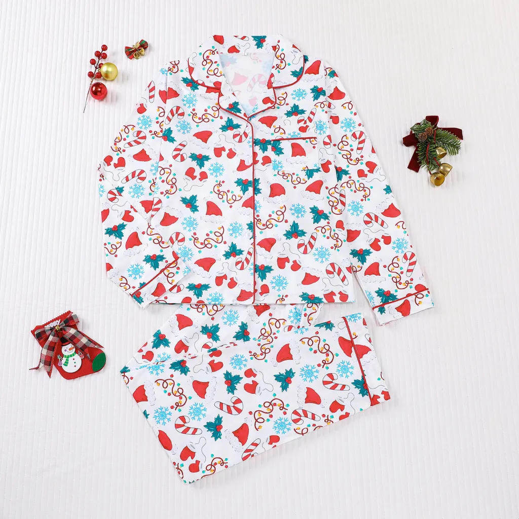 Women's Pajamas Four Seasons Christmas Printing Lapel Long Sleeve - 4 Style-Xxl