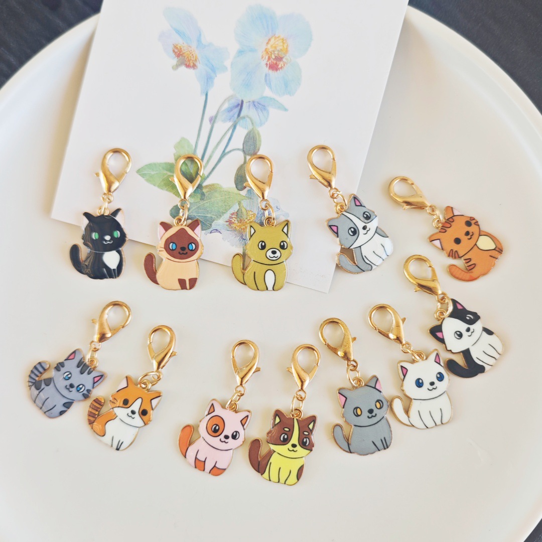Breloc cu pisică din desene animate, din aliaj – accesoriu drăguț pentru geantă, în formă de animal, cu închizătoare tip homar