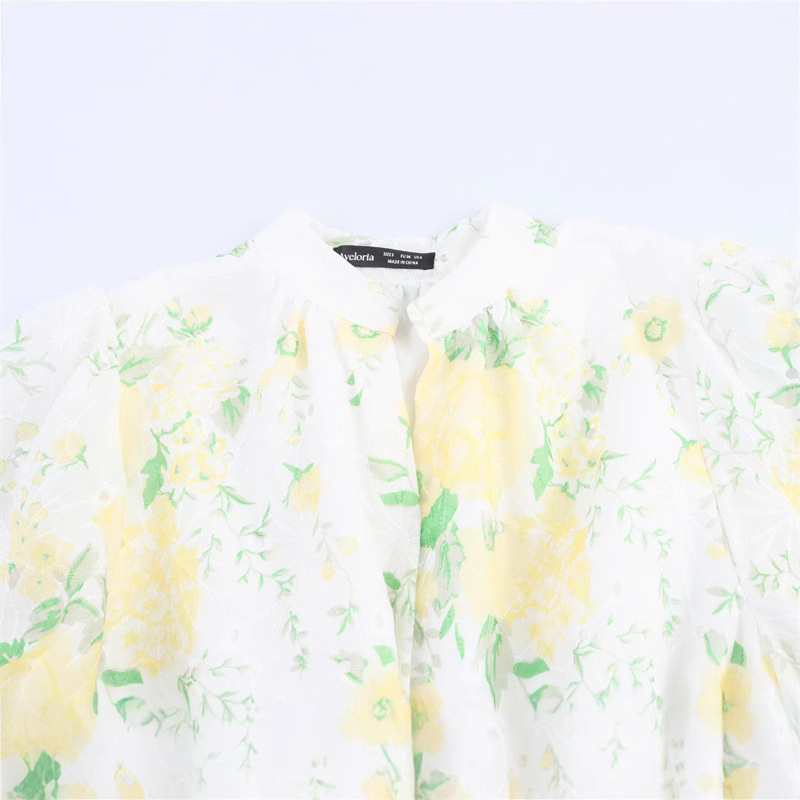 Small V-neck Puff Sleeve Women's Waist Dress