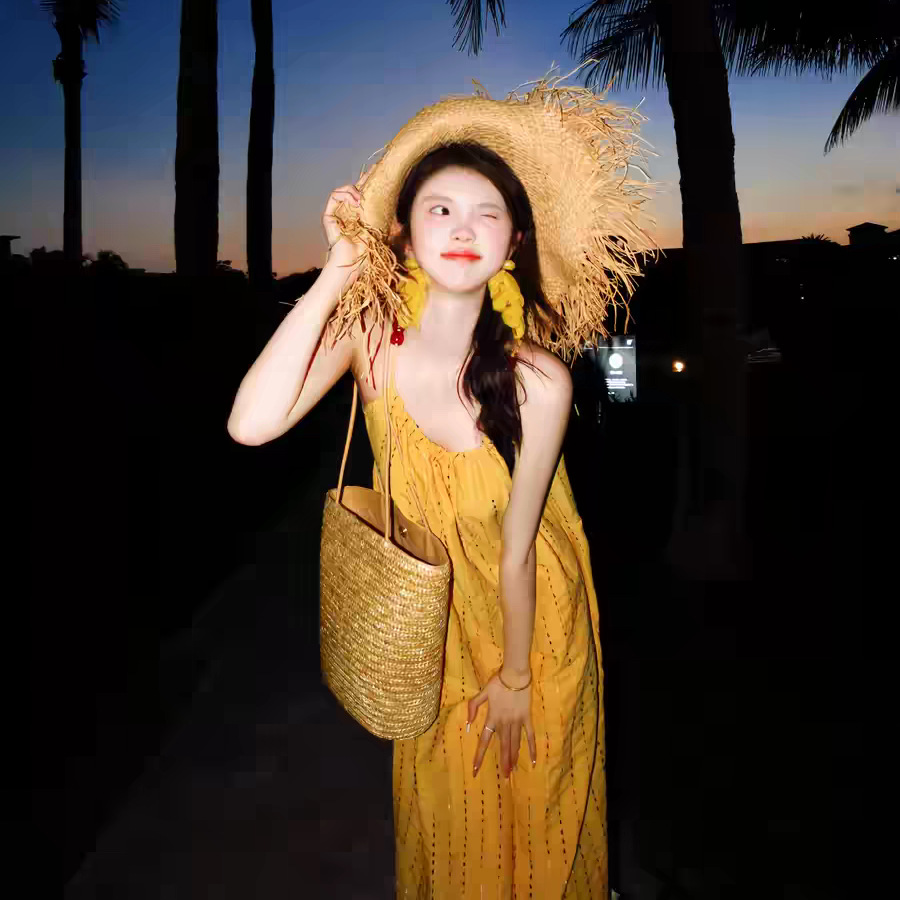 Sweet Fresh-style Spaghetti-strap Dress For Women