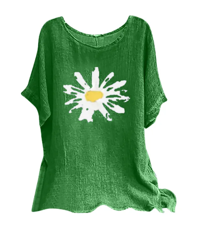 Loose Plus Size Casual Cotton Blend Short Sleeve Women's Top T shirt Green - Shop at LoveMi