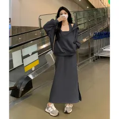 New Korean-style Loose Hoodie Sweatshirt Plus Size Set - Gray - View 1