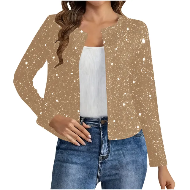 Fashionable Cardigan Long sleeve Gold foil Jacket For Women Khaki - Shop at LoveMi