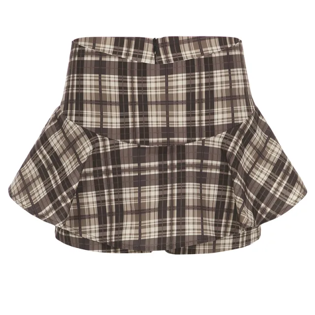 Women's College Style New Contrast Color Puff Short Skirt Brown - Shop at LoveMi