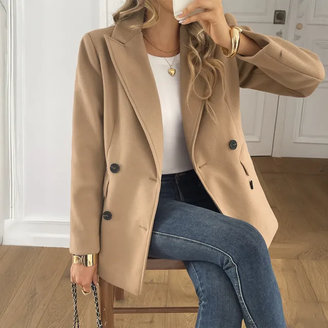Solid Color Long Sleeve Jacket Coat Women's Clothing Khaki - Shop at LoveMi