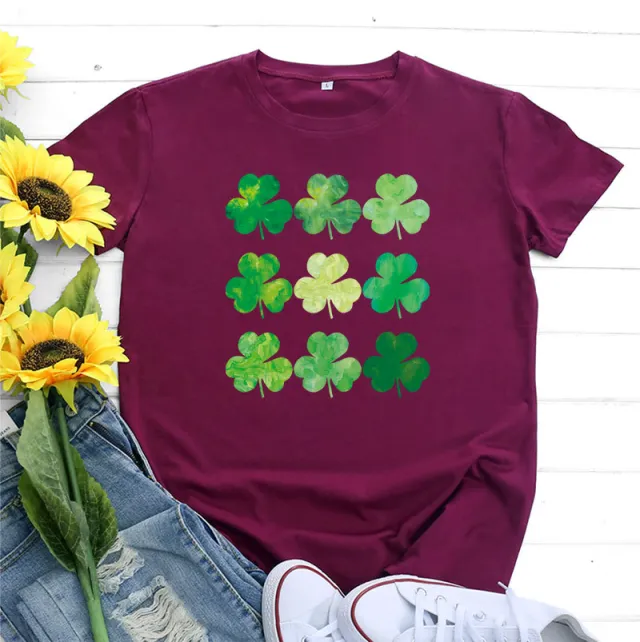 St Patrick's Day Cotton Women's Short Sleeve Wine - Shop at LoveMi