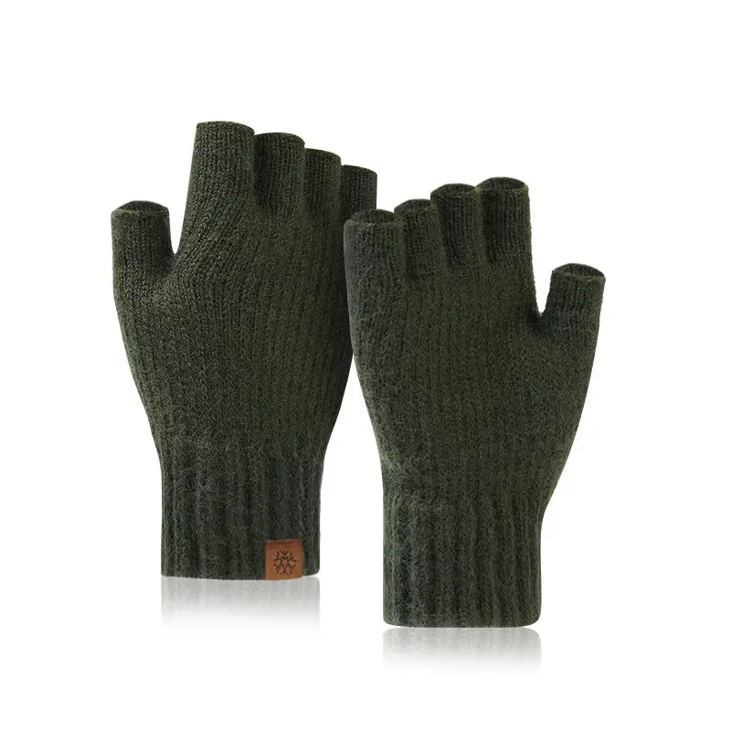 Men's Outdoor Knitted Thermal Fleece-Lined Half-Finger Gloves