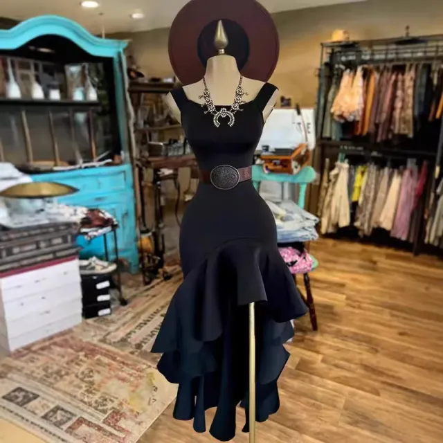 Women's Sleeveless Hem Ruffles Dress Black - Shop at LoveMi