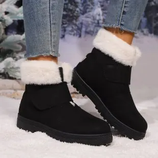 Female Fashion Velvet Padded Thick Cotton Shoes Black - Shop at LoveMi