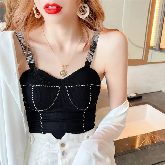 Heavy duty Diamond encrusted Sleeveless Innerwear With A Beautiful Back Black - Shop at LoveMi