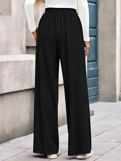 Solid Color Straight leg Wide leg Pants Women Black - Shop at LoveMi