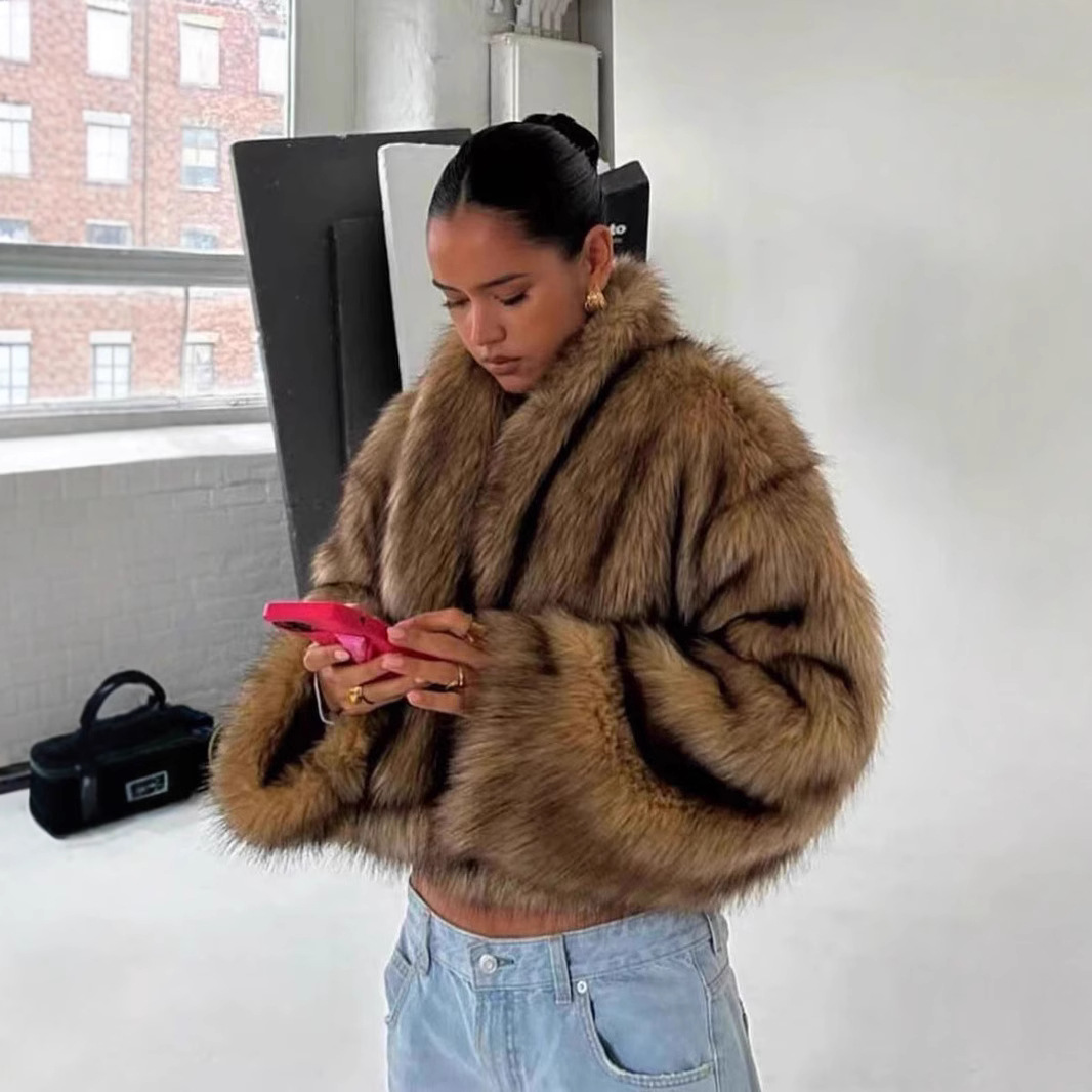 Winter Imitation Fox Fur Short Thickened Furry Women's Top