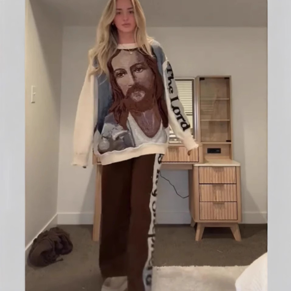 Trendy Round Neck Long Sleeve Digital Printing Suit