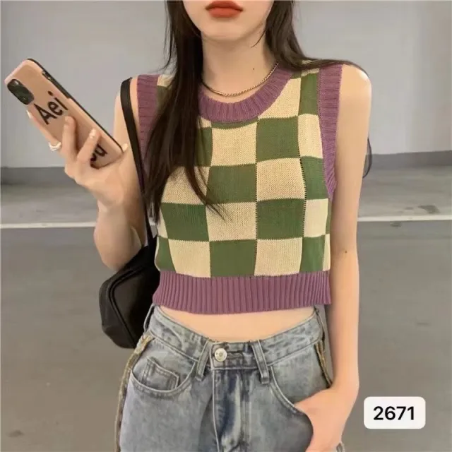 Square Knitted Camisole Women's Clothing Purple - Shop at LoveMi