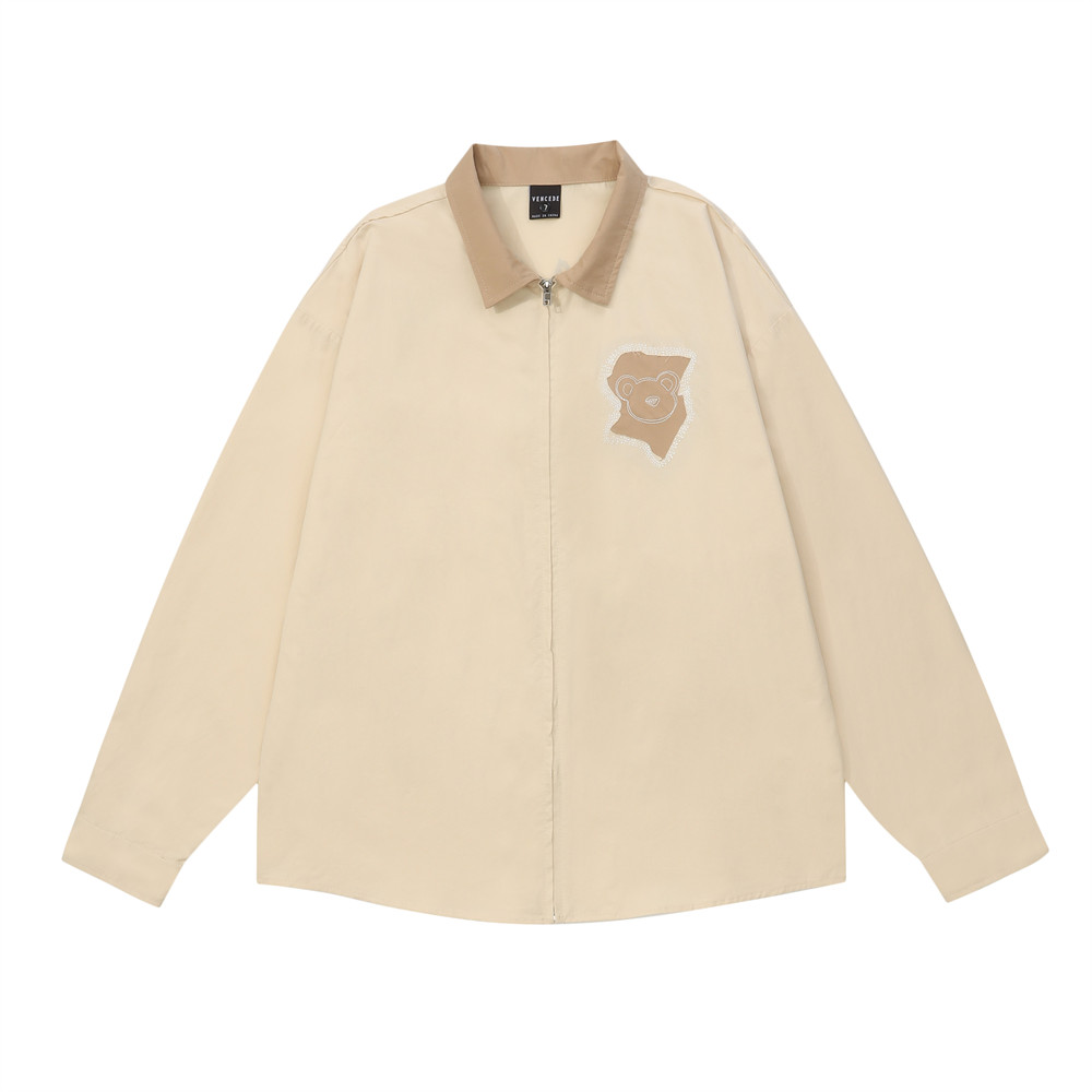 Loose Spring And Autumn Lapel Color Matching American Street Fashion Zipper Shirt