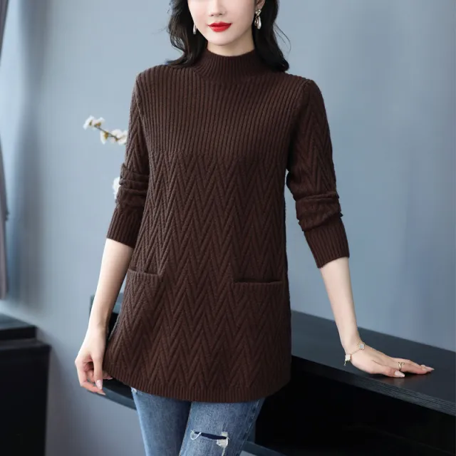 Half Turtleneck Knitted Warm Woolen Skirt Women's Winter Loose Brown - Shop at LoveMi