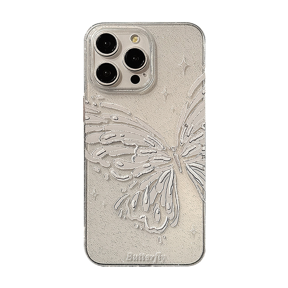 Butterfly-themed Phone Case With Dreamy Glitter Powder, Soft And Minimalist Style