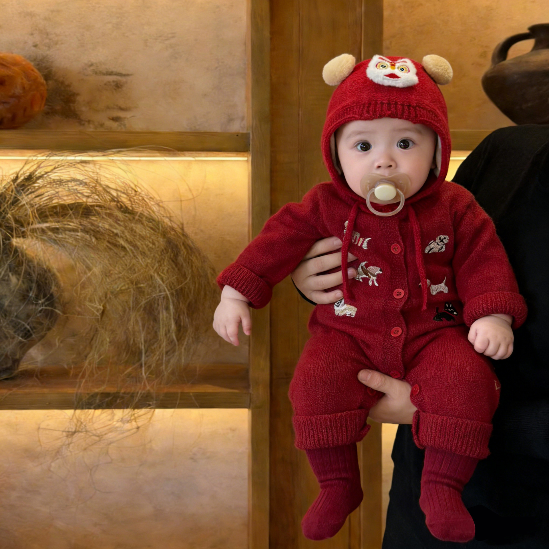 Embroidered Knitted Sweater Straight-leg Pants And A Romper