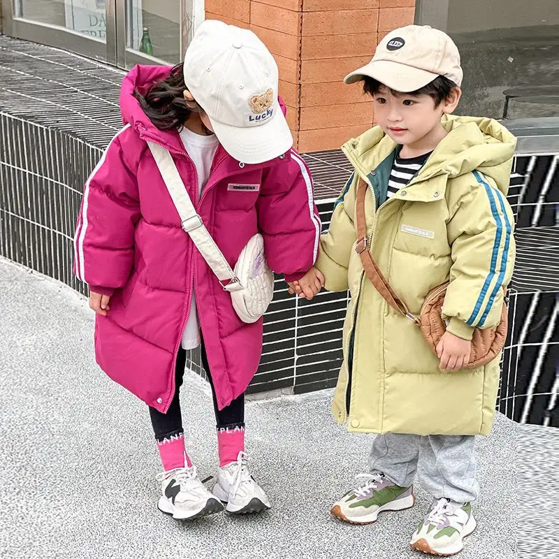 Mid-length Thickened Children's Down and Wadded Jacket