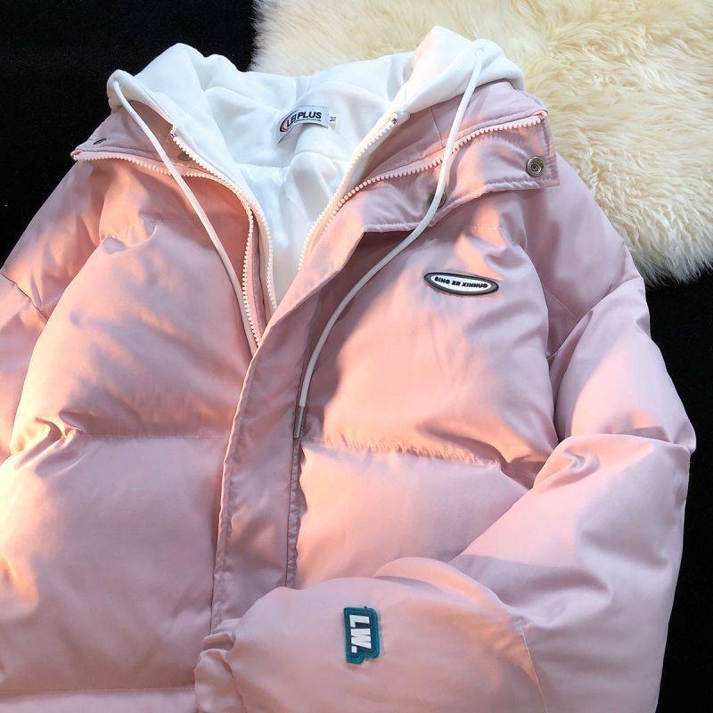 Women's Fake Two piece Hooded Loose Cotton padded Coat 1015 Pink - Shop at LoveMi