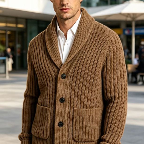 New Mens Striped Knitted Cardigan Jacket