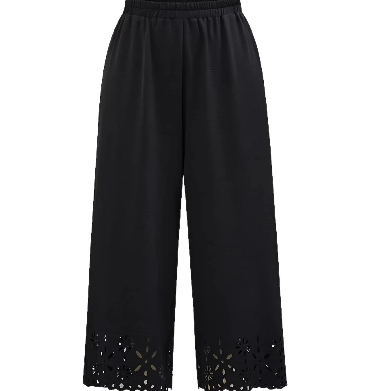 Figure-flattering Slimming Fashionable Embroidered Wide-leg Pants With An Elastic Waist