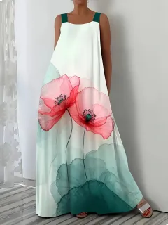 Women's Solid Colour Loose Casual Sleeveless Dress With Side Pockets - Green - View 1