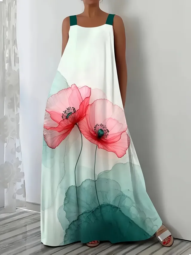 Women's Solid Color Loose Casual Sleeveless Dress With Side Pockets Green - Shop at LoveMi