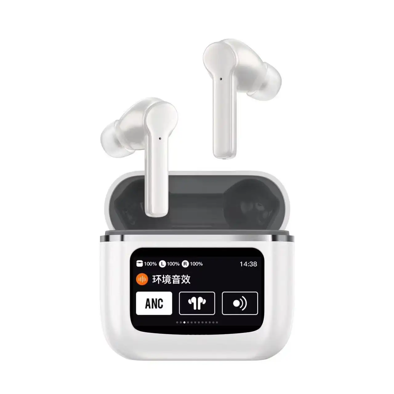 Touch Screen Wireless Noise Reduction In-ear Sports Game Bluetooth Headset — White T68