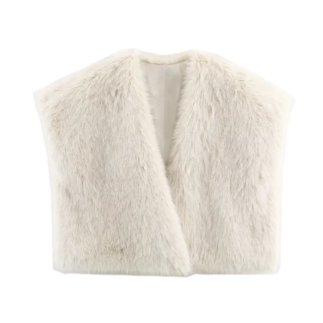 Autumn Fashion Faux Fur Effect Short Vest Beige - Shop at LoveMi