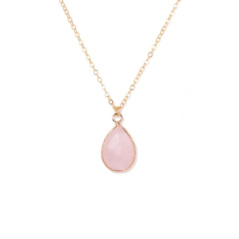 Natural Stone Powder Crystal Pendant Necklace Simple Beach Style Chain