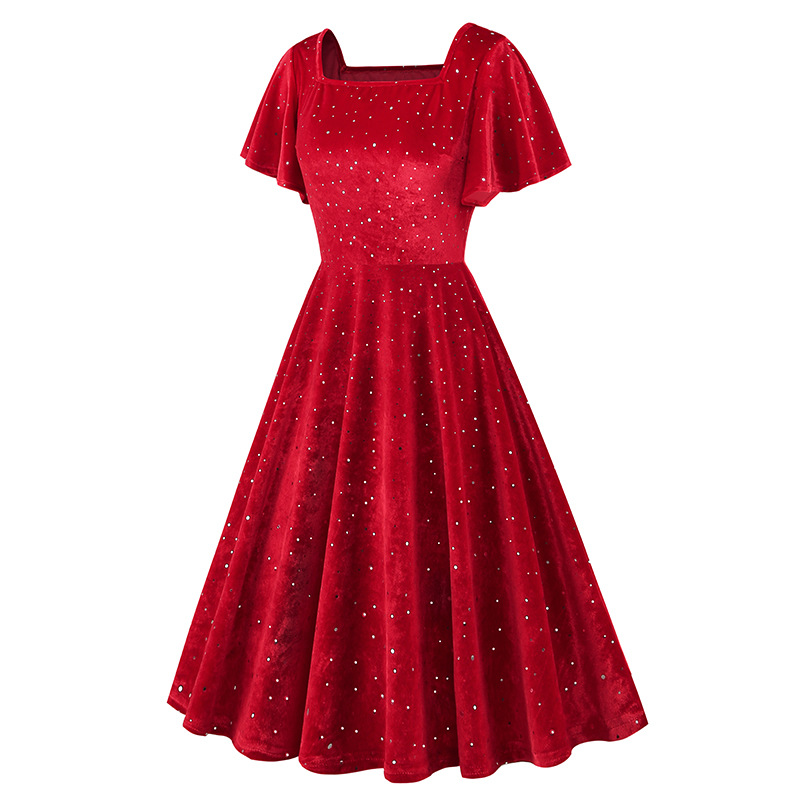 Title 2, Floating Sleeve Gilding Velvet Retro Dress