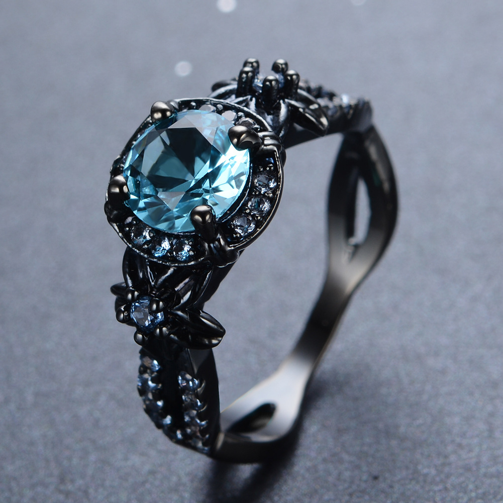 Black Gold Opal Diamond Purple Round Edge Men And Women Ring