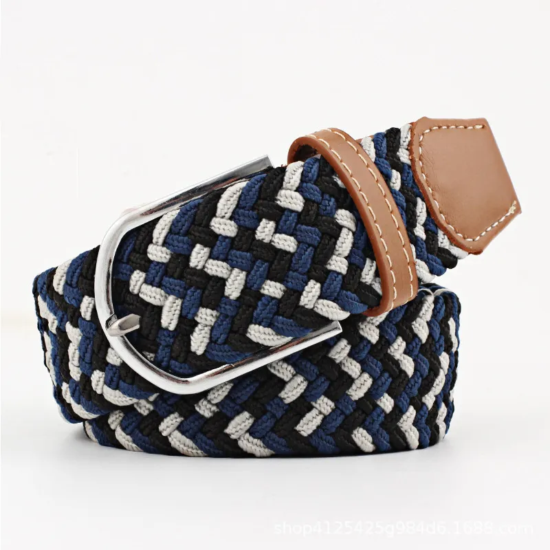 Elastic Woven Belt Corrugated All-match Casual Women's Canvas - Black Gray Blue