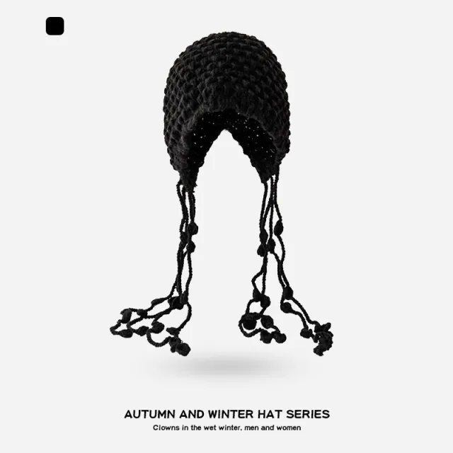 Handmade Woven Head wrapping Hat Hollow Retro Artistic Black Tassels - Shop at LoveMi