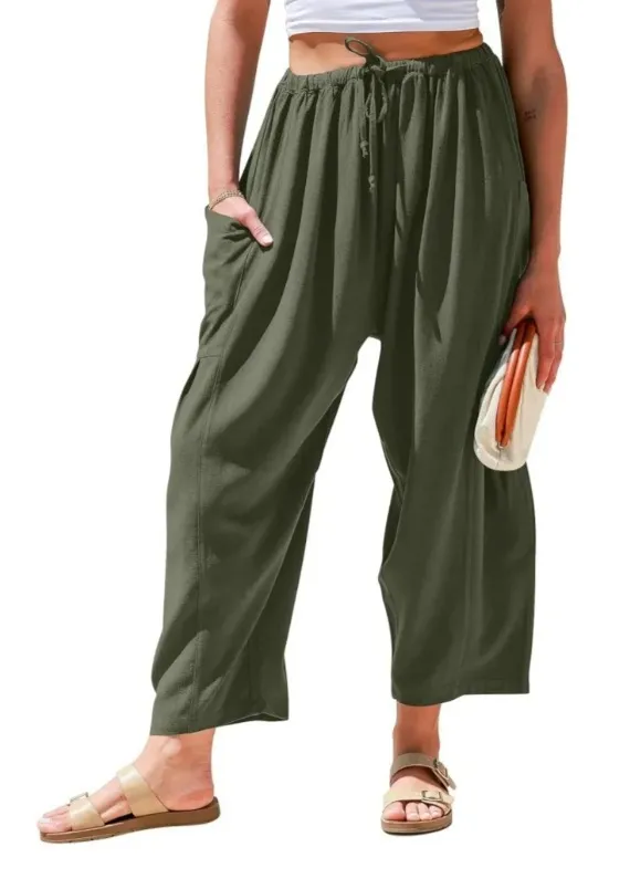 Elastic Waistband Pocket Casual Pants Army Green - Shop at LoveMi