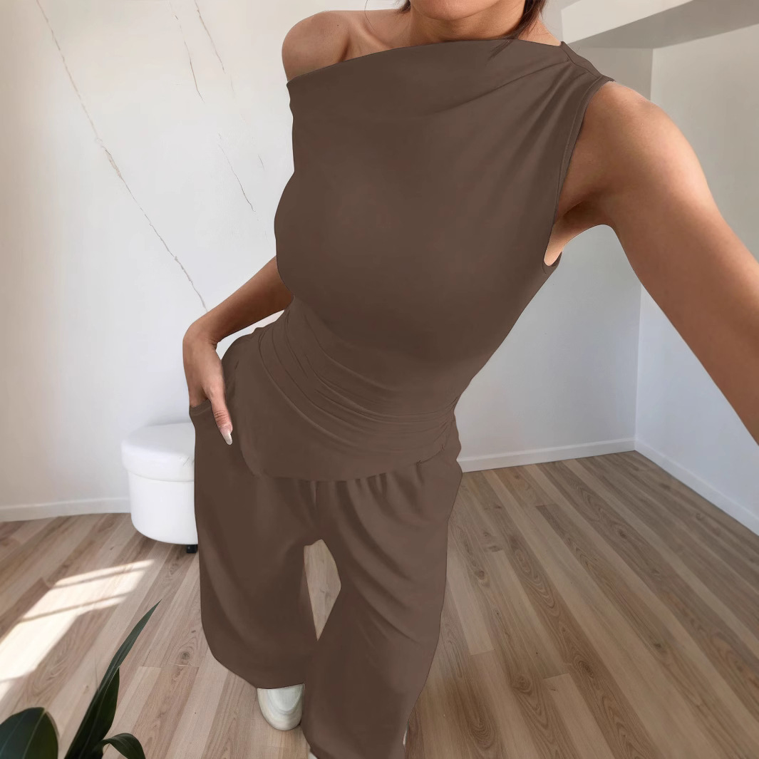 Women's Solid Color Sleeveless Vest Pants Fashion Suit