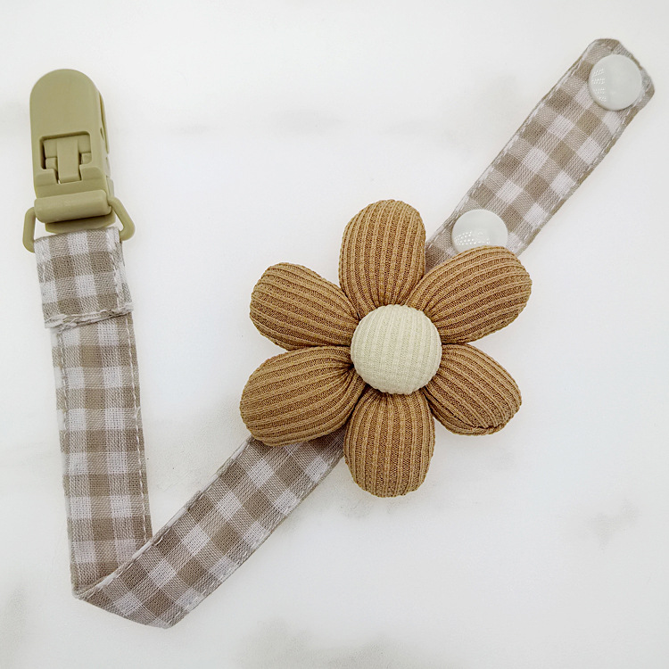 Plaid Baby Pacifier Clip With A Little Bear Head Design