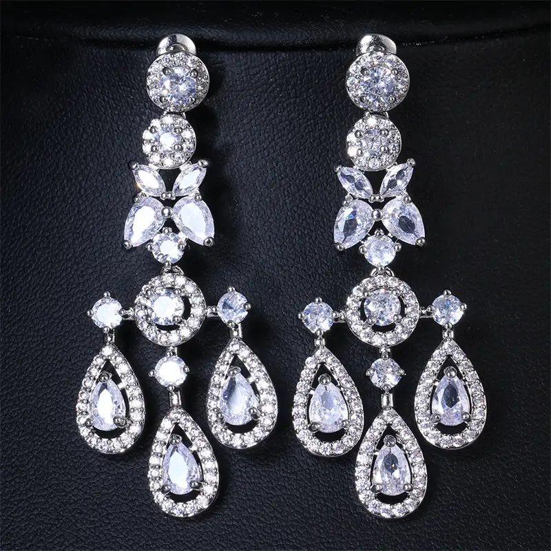 Banquet Long Elegant Copper Micro Inlaid Zircon Earrings