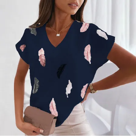3D Printed Short Sleeved Women's Feathers Att23041Ce - Shop at LoveMi