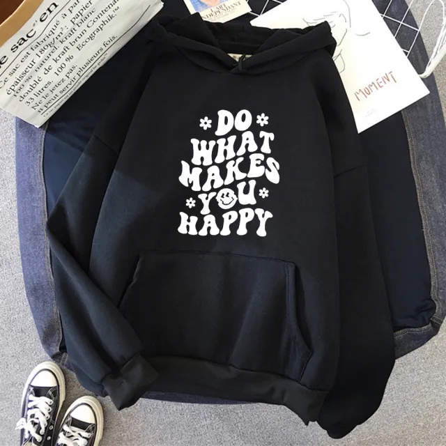 Casual Printed Women's Hoodie Black - Shop at LoveMi
