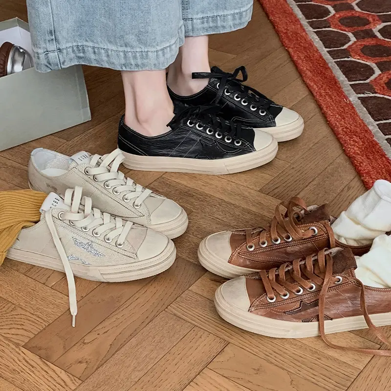 Soft-leather Vintage Distressed Casual Sneakers