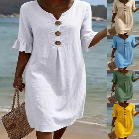 Summer Womens Solid Colored Cotton Dress