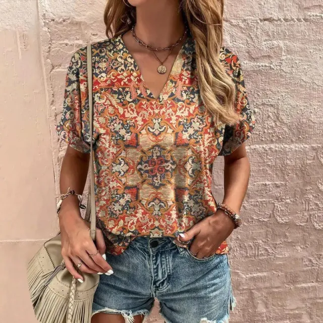 Casual Short Sleeve Pattern Print Loose Fashion Comfortable T shirt W2 Xxl - Shop at LoveMi
