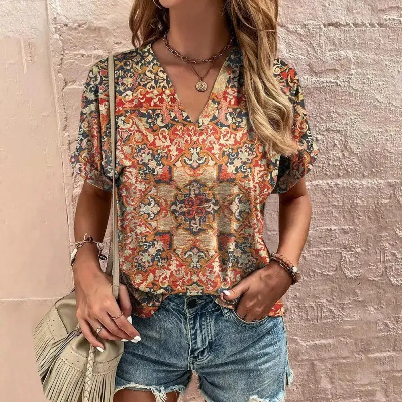 Casual Short Sleeve Pattern Print Loose Fashion Comfortable T-shirt - W2-Xxl
