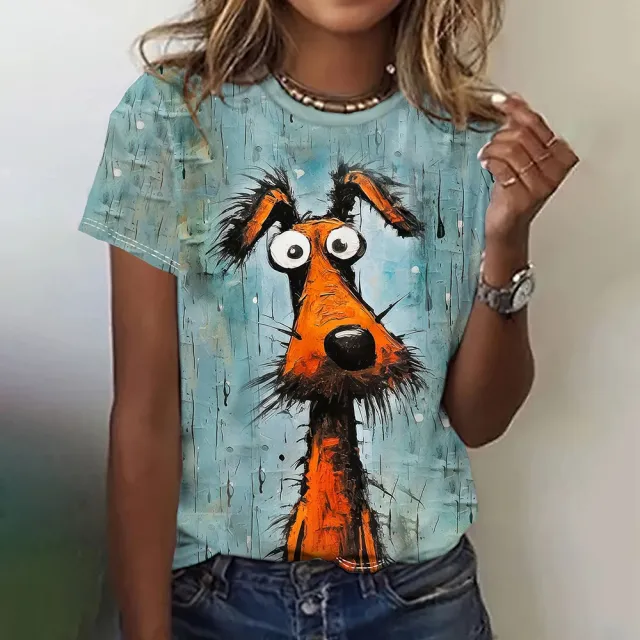Fun Animal Pattern Women's T shirt Casual Short Sleeve 3E5Zi39 Xxl - Shop at LoveMi