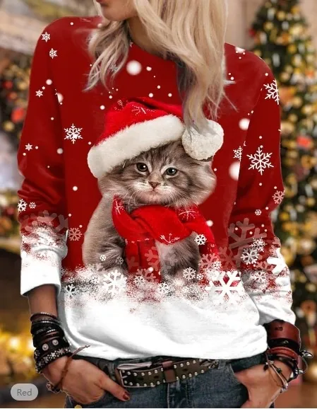 Round Neck Long Sleeve Sweater Plus Size Christmas Print 3 Models 4Xl - Shop at LoveMi