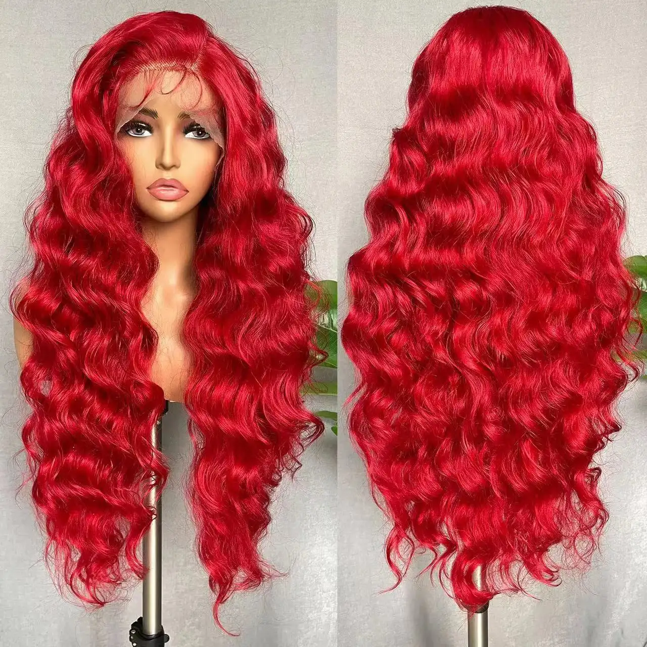 Long Red Curly Lace Front Wig with Big Wave Style