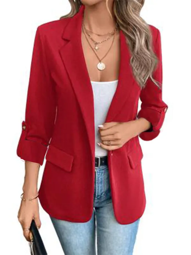 Fall Winter Fashion Pure Color All matching Long Sleeve Suit Coat Red - Shop at LoveMi