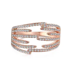 S925 Sterling Silver Fashionable All-match Diamond Multi-layer Irregular Line Ring - Rose Gold - View 1